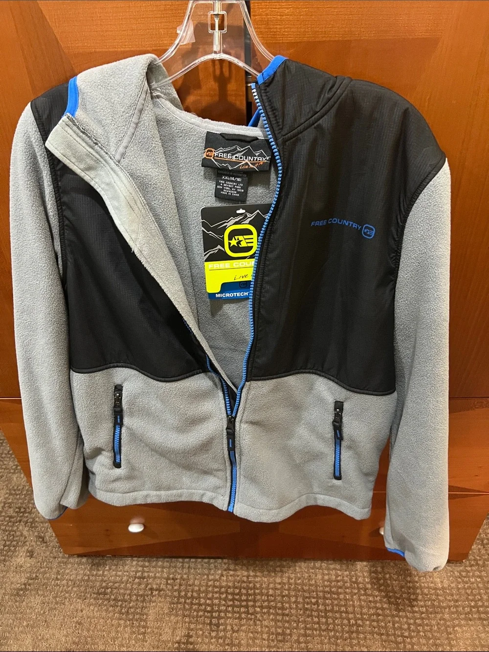Free Country Gray & Black Fleece Zip Hoodie with Blue Trim